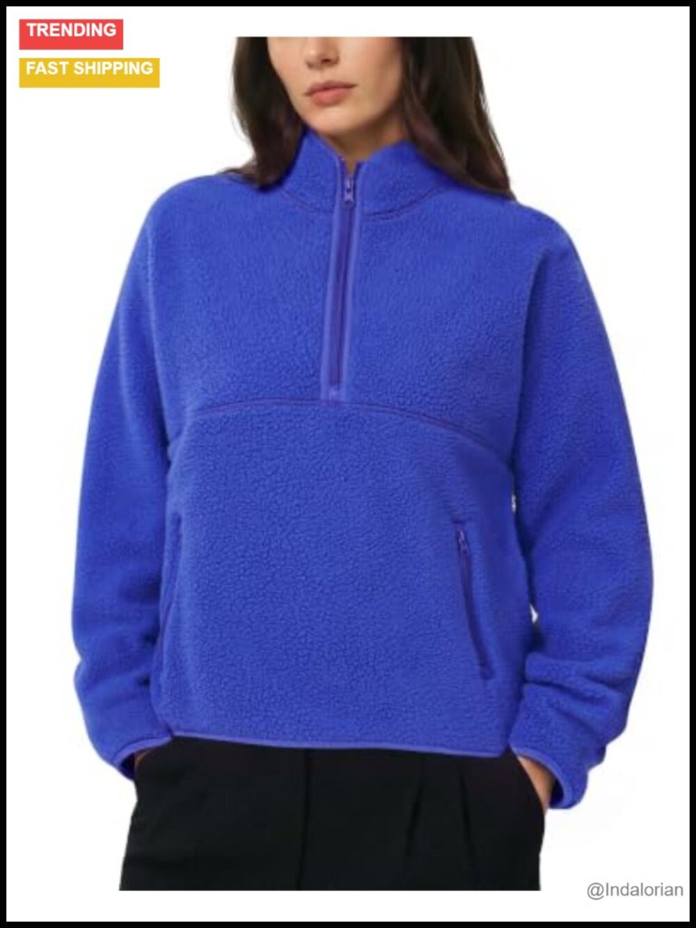 Womens Quarter Zip Fleece Pullover Sweatshirt Fuzzy Sherpa Jacket